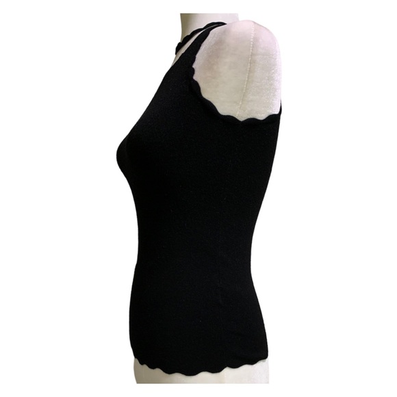 Minnie Rose Top Cutout Black Ribbed Knit Scalloped Edge Tank Top Size XS - Picture 4 of 8
